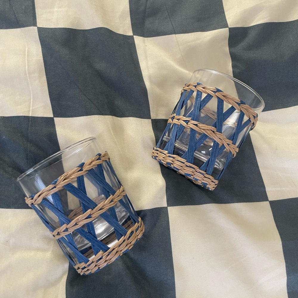 Woven Blue and Tan Glass Tumblers